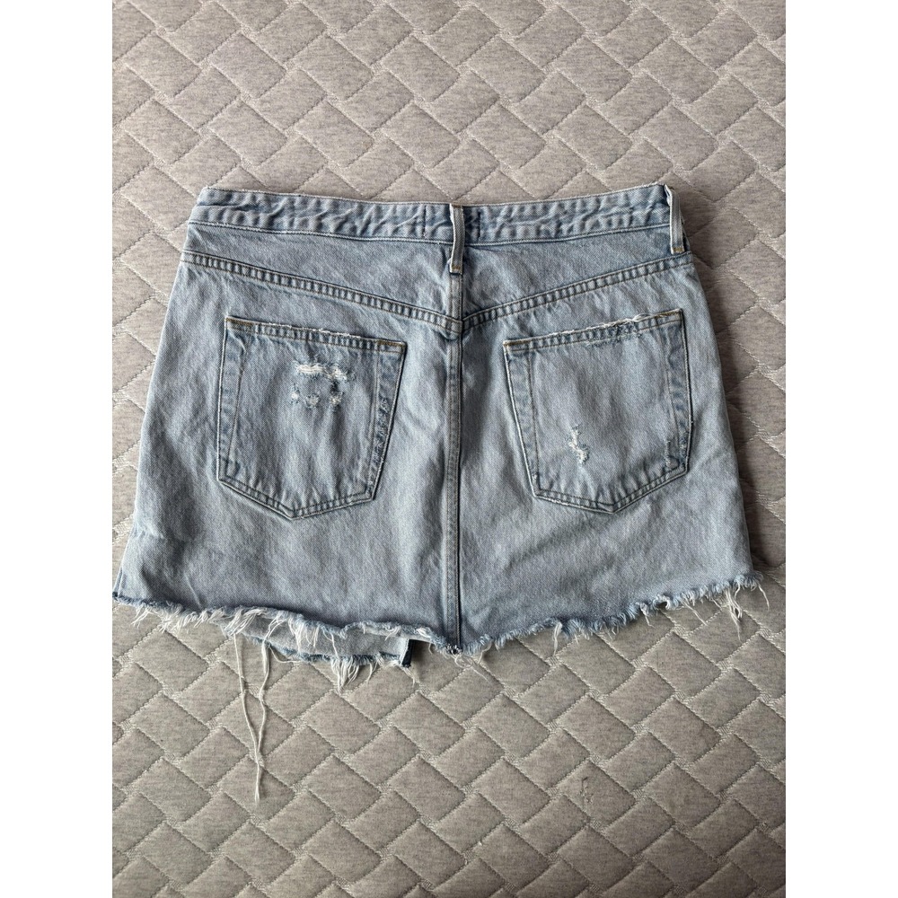 AGOLDE Criss Cross Skirt Womens 32 Blue Denim Distressed Raw Hem Mini High Rise - Picture 4 of 9